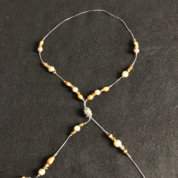 Yellow beads silver metal chain necklace 24" long - Picture 4 of 5